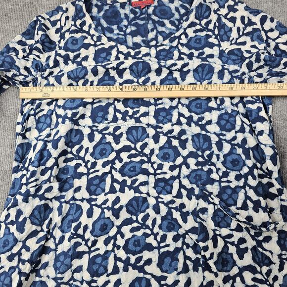 Nila Rubia Dress Womens L/XL Blue Floral Block Print Cotton Relaxed Lagenlook - Picture 4 of 6